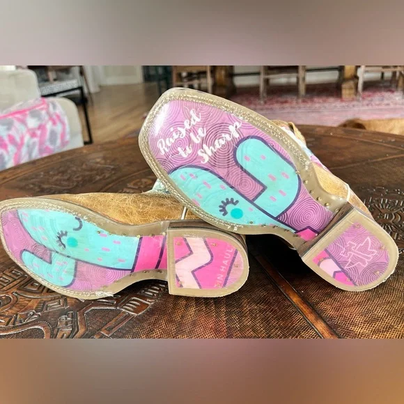 Tin Haul Tan Leather Cowboy Boots with bright floral pattern - Picture 7 of 12
